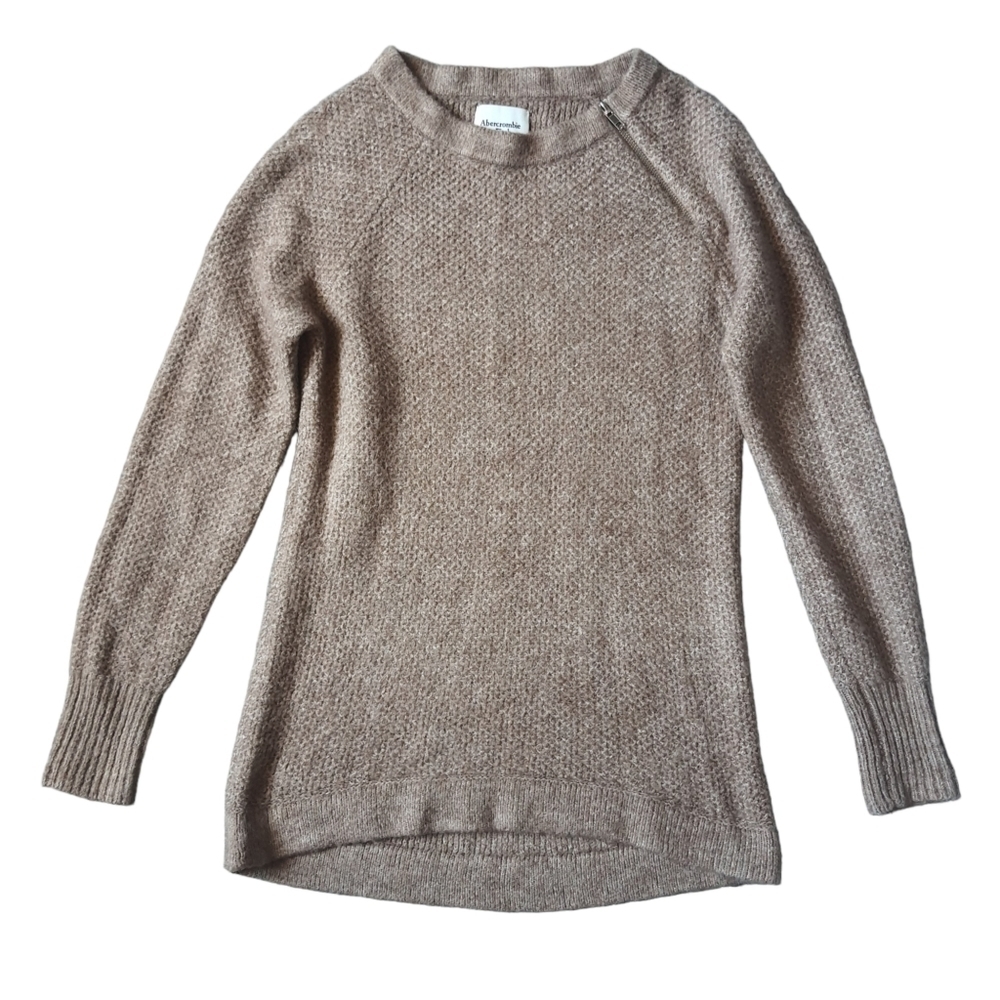 AF Pullover Zip Shoulder Knit Sweater Womens S Heather Tan Comfy Casual